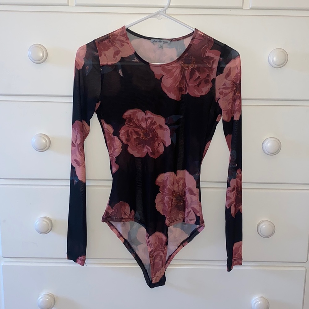 Charlotte Russe Sheer Floral Bodysuit - S